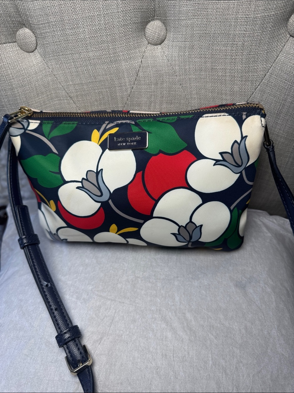 kate spade Navy Floral Print Crossbody with Gold Hardware